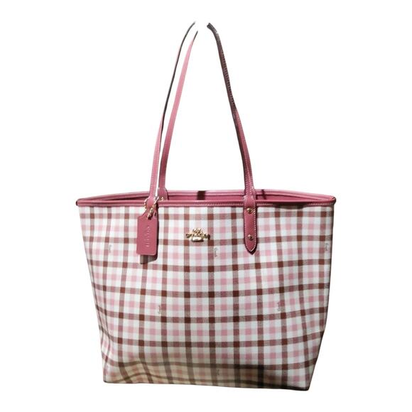 COACH REVERSIBLE CITY TOTE WITH PINK GINGHAM PRINT RARE! LIKE NEW USED ONLY ONCE - Picture 1 of 9